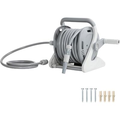 Outsunny Enrouleur Tuyau Arrosage Mural 20+2 m x Ø 15 mm Manivelle Gris Dévidoir de Tuyaux d'Eau Portable, Buse à 2 Modes, pour Pelouse, Garage, Lavage de Voiture et Arrosage - Publicité Outsunny Enrouleur Tuyau Arrosage Mural 20+2 m x Ø 15 mm Manivelle Gris Dévidoir de Tuyaux d'Eau Portable, Buse à 2 Modes, pour Pelouse, Garage, Lavage de Voiture et Arrosage - Publicité