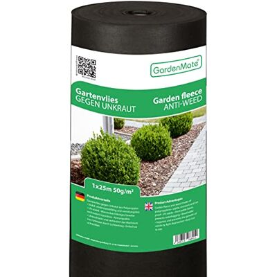 GardenMate Rouleau Toile Anti-Mauvaises Herbes 1x25m en Non tissé 50g/m² antidéchirure, Anti-UV et perméable à l'eau 1x25 = 25m² - Publicité GardenMate Rouleau Toile Anti-Mauvaises Herbes 1x25m en Non tissé 50g/m² antidéchirure, Anti-UV et perméable à l'eau 1x25 = 25m² - Publicité
