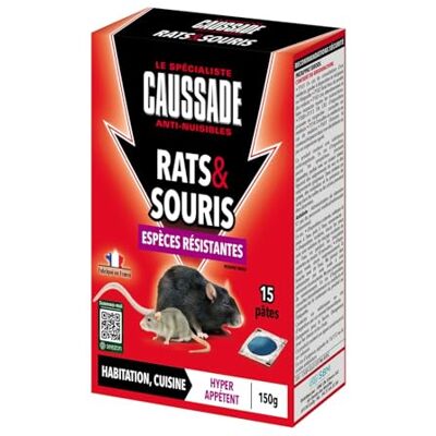 Caussade Anti-Rats & Souris 60 Sachets Pâtes 600g Espèces résistantes Lieux Secs & Humides Prêt à l'Emploi Une Ingestion Suffit France CARSPTBF150X4 - Publicité Caussade Anti-Rats & Souris 60 Sachets Pâtes 600g Espèces résistantes Lieux Secs & Humides Prêt à l'Emploi Une Ingestion Suffit France CARSPTBF150X4 - Publicité