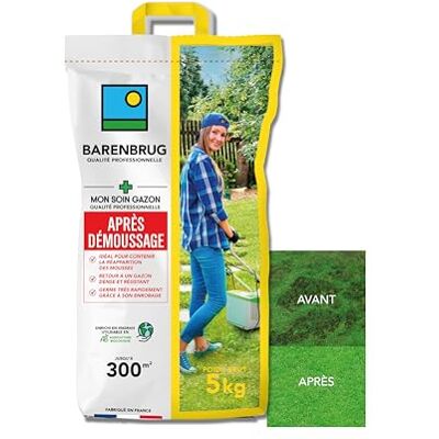 Barenbrug Soin Après Démoussage Limite Réapparition Mousses Gazon Dense et Résistant Germe Très Rapidement Semences avec Enrobage Fabriqué en France 5KG - Publicité Barenbrug Soin Après Démoussage Limite Réapparition Mousses Gazon Dense et Résistant Germe Très Rapidement Semences avec Enrobage Fabriqué en France 5KG - Publicité