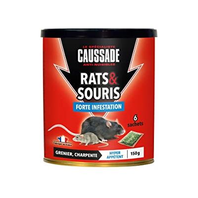 Caussade CARSC150 Rats & Souris 6 sachets Céréales prêt à l'emploi Grenier et Charpente Forte Infestation - Publicité Caussade CARSC150 Rats & Souris 6 sachets Céréales prêt à l'emploi Grenier et Charpente Forte Infestation - Publicité