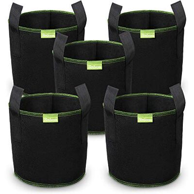 SIMBOOM Sacs à Plantes de Tomate, Lot de 5 Sacs de Plantation en Non Tissé Sac de Jardin avec Poignée Sangles Aération Tissu Pots, Noir 5 Gallons (20 L) - Publicité SIMBOOM Sacs à Plantes de Tomate, Lot de 5 Sacs de Plantation en Non Tissé Sac de Jardin avec Poignée Sangles Aération Tissu Pots, Noir 5 Gallons (20 L) - Publicité