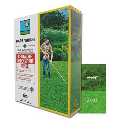Barenbrug Soin Rénovateur Redensifiant Redensifie et Rajeunit le Gazon Germe Très Rapidement Semences avec Enrobage Limite Développement Plantes Indésirables Fabriqué en France 3KG - Publicité Barenbrug Soin Rénovateur Redensifiant Redensifie et Rajeunit le Gazon Germe Très Rapidement Semences avec Enrobage Limite Développement Plantes Indésirables Fabriqué en France 3KG - Publicité