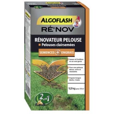 Algoflash Engrais rénovateur pelouse 2 en 1-1.2 kg - Publicité Algoflash Engrais rénovateur pelouse 2 en 1-1.2 kg - Publicité