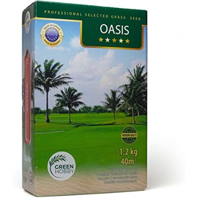 Green Hobby Gazon À Semer Graines De Gazon Résistant À La Sécheresse Rustique En Hiver Vert Intense 1,2 kg Oasis - Publicité Green Hobby Gazon À Semer Graines De Gazon Résistant À La Sécheresse Rustique En Hiver Vert Intense 1,2 kg Oasis - Publicité