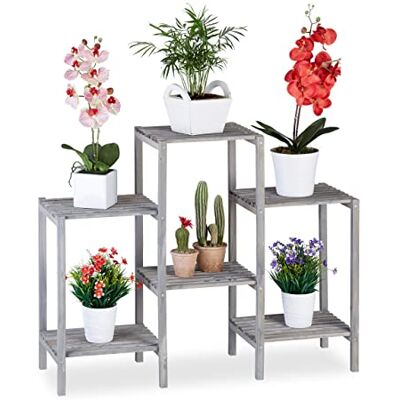 Relaxdays Fleurs, Design Simple-Chic, Intérieur, Salon, Cuisine, étagère à Plantes, HLP 70 x 89 x 27 cm, Gris, Bois - Publicité Relaxdays Fleurs, Design Simple-Chic, Intérieur, Salon, Cuisine, étagère à Plantes, HLP 70 x 89 x 27 cm, Gris, Bois - Publicité