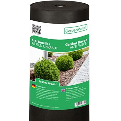 GardenMate Rouleau Toile Anti-Mauvaises Herbes 1x50m en Non tissé 50g/m² antidéchirure, Anti-UV et perméable à l'eau 1x50 = 50m² - Publicité GardenMate Rouleau Toile Anti-Mauvaises Herbes 1x50m en Non tissé 50g/m² antidéchirure, Anti-UV et perméable à l'eau 1x50 = 50m² - Publicité