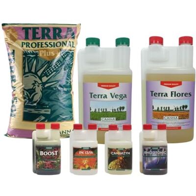 CANNA Pack Terra Professional Plus 50 litres + engrais et boosters - Publicité CANNA Pack Terra Professional Plus 50 litres + engrais et boosters - Publicité