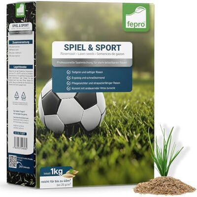 Fepro 1 kg de graines de gazon à germination rapide pour le sport et le jeu, 40 m², robuste, vert profond, idéal pour les semis et les semis, semences de gazon printanières - Publicité Fepro 1 kg de graines de gazon à germination rapide pour le sport et le jeu, 40 m², robuste, vert profond, idéal pour les semis et les semis, semences de gazon printanières - Publicité
