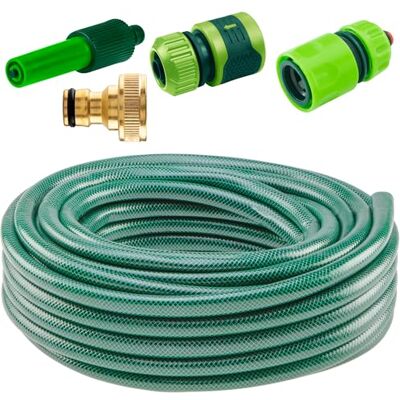 VERTO Tuyau d'arrosage 1/2" – 20 m + pistolet à eau + kit de raccordement 3 pièces Kit de démarrage complet pour arrosage de jardin – Le tuyau vert est résistant aux UV, max 20 bar, de -5 °C à +30 - Publicité VERTO Tuyau d'arrosage 1/2" – 20 m + pistolet à eau + kit de raccordement 3 pièces Kit de démarrage complet pour arrosage de jardin – Le tuyau vert est résistant aux UV, max 20 bar, de -5 °C à +30 - Publicité