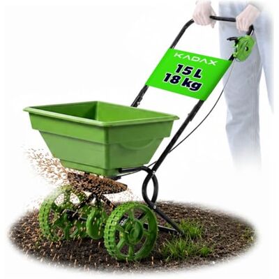 KADAX Épandeur 15 l avec roues, épandeur d'engrais, salière et épandeur de graines pour jardin et service d'hiver, épandeur manuel pour sel de déneigement et engrais de pelouse - Publicité KADAX Épandeur 15 l avec roues, épandeur d'engrais, salière et épandeur de graines pour jardin et service d'hiver, épandeur manuel pour sel de déneigement et engrais de pelouse - Publicité