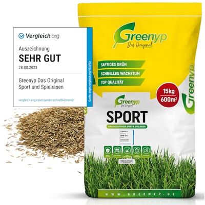 Greenyp Das Original Greenyp® Sport I résistant gazon de sport et de jeu, 15 kg pour 600 m², graines d'herbe, semences de pelouse, semis d'herbe - Publicité Greenyp Das Original Greenyp® Sport I résistant gazon de sport et de jeu, 15 kg pour 600 m², graines d'herbe, semences de pelouse, semis d'herbe - Publicité