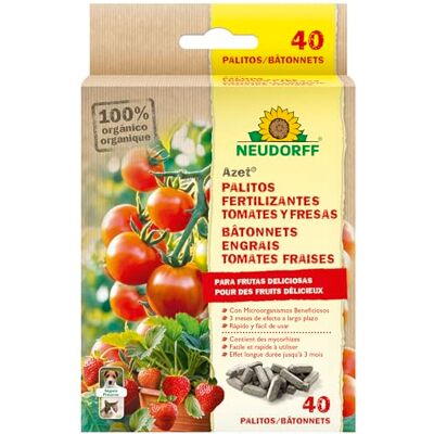 Neudorff Azet Bâtonnets Engrais Tomates & Fraises – Pour des fruits délicieux, avec mycorhizes, effet longue durée jusqu’à 3 mois, 40 bâtonnets - Publicité Neudorff Azet Bâtonnets Engrais Tomates & Fraises – Pour des fruits délicieux, avec mycorhizes, effet longue durée jusqu’à 3 mois, 40 bâtonnets - Publicité