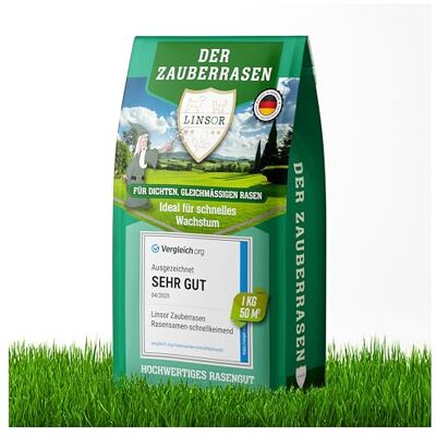 Linsor Semences de gazon à germination rapide – Gazon magique 1 kg pour 50 m² de gazon à croissance rapide avec verdure rapide, facile d'entretien pour un gazon dense et uniforme - Publicité Linsor Semences de gazon à germination rapide – Gazon magique 1 kg pour 50 m² de gazon à croissance rapide avec verdure rapide, facile d'entretien pour un gazon dense et uniforme - Publicité