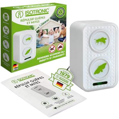 ISOTRONIC Répulsif Anti-guêpes et Mites – Protection Naturelle par ultrasons à fréquence alternée – Couverture Efficace jusqu'à 50 m² – Idéal Contre Les Insectes nuisibles – Pack de 1 unité - Publicité ISOTRONIC Répulsif Anti-guêpes et Mites – Protection Naturelle par ultrasons à fréquence alternée – Couverture Efficace jusqu'à 50 m² – Idéal Contre Les Insectes nuisibles – Pack de 1 unité - Publicité