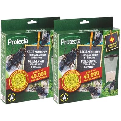 Protecta ® Sac Piège à Mouches 3,5L – sans Insecticide – 4 Appâts Inclus – Jusqu’à 40 000 Mouches – Terrasse, Jardin, Bâtiments – Appât Puissant Muscattract Dry (2) - Publicité Protecta ® Sac Piège à Mouches 3,5L – sans Insecticide – 4 Appâts Inclus – Jusqu’à 40 000 Mouches – Terrasse, Jardin, Bâtiments – Appât Puissant Muscattract Dry (2) - Publicité
