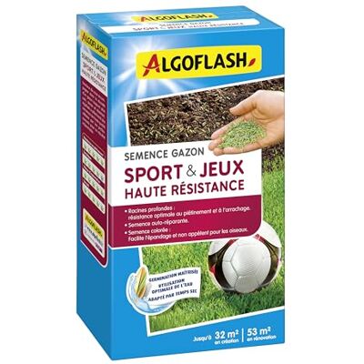 Algoflash Semence Gazon Sport & Jeux Haute Résistance 800 g, Verte - Publicité Algoflash Semence Gazon Sport & Jeux Haute Résistance 800 g, Verte - Publicité