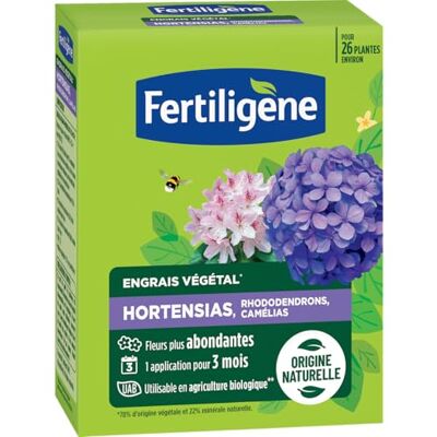 Fertiligène FERTILIGENE Engrais Hortensias, Rhododendrons et Camélias 650 g Fleurs plus abondantes 1 application en 3 mois Jusqu'à 26 plantes NPK 5-2,5-4 avec MgO (2) et zéolite - Publicité Fertiligène FERTILIGENE Engrais Hortensias, Rhododendrons et Camélias 650 g Fleurs plus abondantes 1 application en 3 mois Jusqu'à 26 plantes NPK 5-2,5-4 avec MgO (2) et zéolite - Publicité
