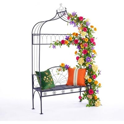 Relaxdays Arche à Roses avec Banc, métal, pour Jardin, H x L x P : 220 x 122 x 43 cm, Arche Stable pour grimpantes, Noir - Publicité Relaxdays Arche à Roses avec Banc, métal, pour Jardin, H x L x P : 220 x 122 x 43 cm, Arche Stable pour grimpantes, Noir - Publicité