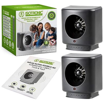 ISOTRONIC Répulsif ultrasons Souris et Rats – Anti-nuisibles pour Grenier, sous-Sol et Garage – Protection Efficace sans Poison ni piège – Portée de 30 m² – Lot de 2 unités – Usage intérieur - Publicité ISOTRONIC Répulsif ultrasons Souris et Rats – Anti-nuisibles pour Grenier, sous-Sol et Garage – Protection Efficace sans Poison ni piège – Portée de 30 m² – Lot de 2 unités – Usage intérieur - Publicité