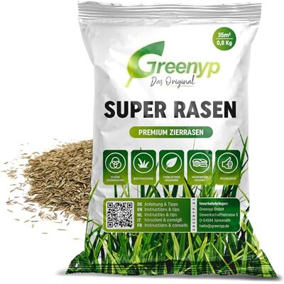 Greenyp Das Original Greenyp® Super Graine de gazon I Graine de gazon décoratif de qualité supérieure Vert riche Graine de gazon de rêve Graine de gazon à croissance particulièrement dense 0,8 kg pour 35 m² - Publicité Greenyp Das Original Greenyp® Super Graine de gazon I Graine de gazon décoratif de qualité supérieure Vert riche Graine de gazon de rêve Graine de gazon à croissance particulièrement dense 0,8 kg pour 35 m² - Publicité