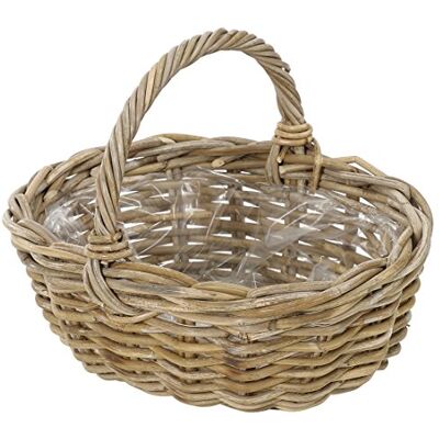 Dehner Panier à plantes en rotin avec anse, env. 36 x 28 x 14 cm, tressé, gris/marron - Publicité Dehner Panier à plantes en rotin avec anse, env. 36 x 28 x 14 cm, tressé, gris/marron - Publicité