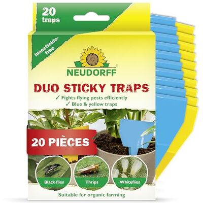 Neudorff Duo Sticky Traps – Sticker Bleus Contre Les Thrips and Sticker Jaunes Contre Les Petits Insectes Volants tels Que Les moucherons. sans Odeur, sans Insecticide, 20 pièges - Publicité Neudorff Duo Sticky Traps – Sticker Bleus Contre Les Thrips and Sticker Jaunes Contre Les Petits Insectes Volants tels Que Les moucherons. sans Odeur, sans Insecticide, 20 pièges - Publicité