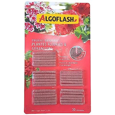 Algoflash Engrais Géraniums et Plantes Fleuries, Longue Durée, 30 Bâtonnets, ABAFLEU30 - Publicité Algoflash Engrais Géraniums et Plantes Fleuries, Longue Durée, 30 Bâtonnets, ABAFLEU30 - Publicité