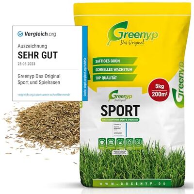 Greenyp Das Original Greenyp Sport I résistant gazon de sport et de jeu, 5 kg pour 200 m², graines d'herbe, semences de pelouse, semis de l'herbe, plantation rapide - Publicité Greenyp Das Original Greenyp Sport I résistant gazon de sport et de jeu, 5 kg pour 200 m², graines d'herbe, semences de pelouse, semis de l'herbe, plantation rapide - Publicité