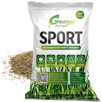 Greenyp Das Original Greenyp® Sport I Gazon de sport et de jeu résistant I 2,5 kg pour 100 m² I Gazon de sport Graines de gazon Graines de gazon Semences de gazon Herbe Regarnissage à germination rapide - Publicité Greenyp Das Original Greenyp® Sport I Gazon de sport et de jeu résistant I 2,5 kg pour 100 m² I Gazon de sport Graines de gazon Graines de gazon Semences de gazon Herbe Regarnissage à germination rapide - Publicité
