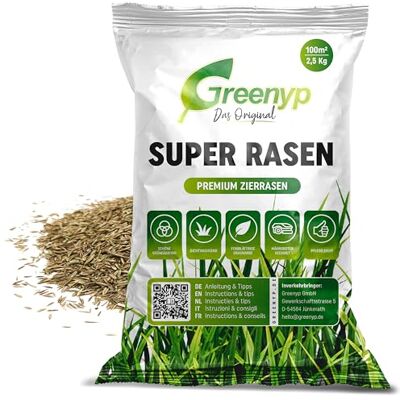Greenyp Das Original Greenyp® Super Semences de gazon I Graines de gazon décoratif de qualité supérieure Vert riche Graines de gazon de rêve Graines de gazon particulièrement dense 2,5 kg pour 100 m² - Publicité Greenyp Das Original Greenyp® Super Semences de gazon I Graines de gazon décoratif de qualité supérieure Vert riche Graines de gazon de rêve Graines de gazon particulièrement dense 2,5 kg pour 100 m² - Publicité