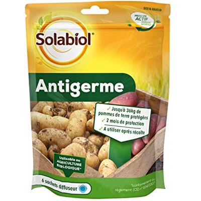 Solabiol Anti-Germe Pomme de Terre 6 Sachets Diffuseurs 1 Sachet Protège 2 Mois pour 6kg Jusqu'à 36kg Protégés Après Récolte Utilisable en Agriculture Biologique SOGERM90 - Publicité Solabiol Anti-Germe Pomme de Terre 6 Sachets Diffuseurs 1 Sachet Protège 2 Mois pour 6kg Jusqu'à 36kg Protégés Après Récolte Utilisable en Agriculture Biologique SOGERM90 - Publicité