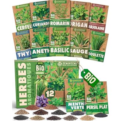 zengreens ® Kit de Graines d'Herbes Aromatiques bio 12 variétés anciennes pour cuisine & rebord de fenêtre, arômes frais, idée cadeau pour jardiniers - Publicité zengreens ® Kit de Graines d'Herbes Aromatiques bio 12 variétés anciennes pour cuisine & rebord de fenêtre, arômes frais, idée cadeau pour jardiniers - Publicité