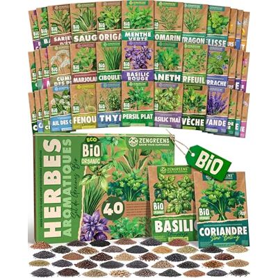 zengreens ® Kit de Graines d'Herbes Aromatiques bio 40 variétés anciennes - Publicité zengreens ® Kit de Graines d'Herbes Aromatiques bio 40 variétés anciennes - Publicité