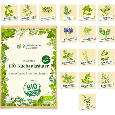 prademir Set de graines d'herbes aromatiques BIO : 16 variétés d'herbes de jardin et de cuisine semences résistantes aux semences Set de graines d'herbes aromatiques - Publicité prademir Set de graines d'herbes aromatiques BIO : 16 variétés d'herbes de jardin et de cuisine semences résistantes aux semences Set de graines d'herbes aromatiques - Publicité