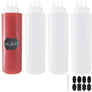 Belinlen Lot de 4 flacons à sauce compressibles en plastique de 1000 ml à 3 trous pour sauce tomate ketchup, barbecue, vinaigrette, atelier, crêpes - Publicité Belinlen Lot de 4 flacons à sauce compressibles en plastique de 1000 ml à 3 trous pour sauce tomate ketchup, barbecue, vinaigrette, atelier, crêpes - Publicité