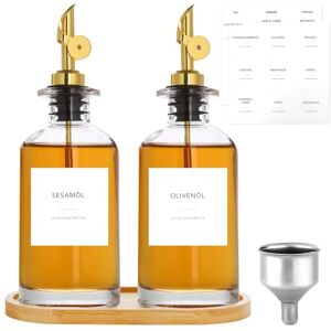 Otauoaea Distributeur Huile d’Olive pour Cuisine, Lot de 2 Bouteille Huile Olive Bec Verseur, Bouteilles à Bec Verseur pour Huiles Verre Avec étiquettes et Entonnoir, Plateau en Bamboub 350 mL Or - Publicité Otauoaea Distributeur Huile d’Olive pour Cuisine, Lot de 2 Bouteille Huile Olive Bec Verseur, Bouteilles à Bec Verseur pour Huiles Verre Avec étiquettes et Entonnoir, Plateau en Bamboub 350 mL Or - Publicité