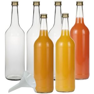 mikken Lot de 6 bouteilles de liqueur en verre 1000 ml + 1 entonnoir - Publicité mikken Lot de 6 bouteilles de liqueur en verre 1000 ml + 1 entonnoir - Publicité