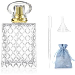 JJKMALL Flacon de parfum rechargeable en verre épais de qualité supérieure de 100 ml avec pulvérisateur doré avec entonnoir, compte-gouttes de 3 ml et sac cadeau de luxe Atomiseur pour parfum, huiles - Publicité JJKMALL Flacon de parfum rechargeable en verre épais de qualité supérieure de 100 ml avec pulvérisateur doré avec entonnoir, compte-gouttes de 3 ml et sac cadeau de luxe Atomiseur pour parfum, huiles - Publicité