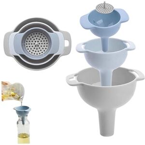 Uanqfegy Ensemble d'entonnoirs de cuisine 4 en 1 avec crépine amovible, entonnoirs en plastique multi-tailles pour remplir des bouteilles et transférer des liquides de farine d'huile - Publicité Uanqfegy Ensemble d'entonnoirs de cuisine 4 en 1 avec crépine amovible, entonnoirs en plastique multi-tailles pour remplir des bouteilles et transférer des liquides de farine d'huile - Publicité