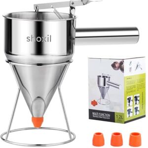 shoxil Distributeur de pâte à crêpes en acier inoxydable multi-calibres avec support, idéal pour les crêpes, cupcakes ou tout autre produit de boulangerie (1200 ml) - Publicité shoxil Distributeur de pâte à crêpes en acier inoxydable multi-calibres avec support, idéal pour les crêpes, cupcakes ou tout autre produit de boulangerie (1200 ml) - Publicité