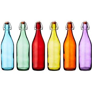 Ensemble de 6 Bouteilles en Verre BARLIFE - Bouchons Vintage Colorés - Publicité Ensemble de 6 Bouteilles en Verre BARLIFE - Bouchons Vintage Colorés - Publicité