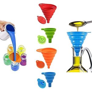 TTXSWJX Lot de 4 entonnoirs pliables en silicone pour bouteilles d'eau, huiles, liquides et poudres, 4 tailles et 4 couleurs - Publicité TTXSWJX Lot de 4 entonnoirs pliables en silicone pour bouteilles d'eau, huiles, liquides et poudres, 4 tailles et 4 couleurs - Publicité