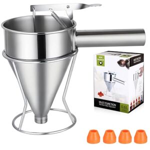 Zaxiva Entonnoir Cuisine, 600ml Entonnoir a Piston Inox, Distributeur de pâte avec support et 4 buses en silicone, pour Gâteaux, Muffins, Gaufres, Pancakes - Publicité Zaxiva Entonnoir Cuisine, 600ml Entonnoir a Piston Inox, Distributeur de pâte avec support et 4 buses en silicone, pour Gâteaux, Muffins, Gaufres, Pancakes - Publicité