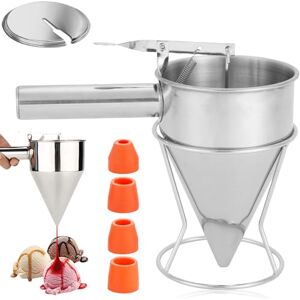 Leikurvo Distributeur de pâte à crêpes, portionneur de pâte, distributeur de gâteau 1200ml en acier inoxydable avec couvercle et 4 buses de rechange, distributeur d'entonnoir à pâte avec support, entonnoir à - Publicité Leikurvo Distributeur de pâte à crêpes, portionneur de pâte, distributeur de gâteau 1200ml en acier inoxydable avec couvercle et 4 buses de rechange, distributeur d'entonnoir à pâte avec support, entonnoir à - Publicité