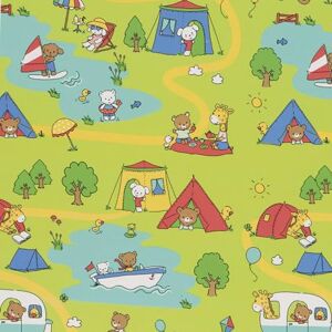 Star Rouleau de papier cadeau 70 cm x 2 m Motif animaux de camping, caravane, bateaux au bord du lac Vert - Publicité