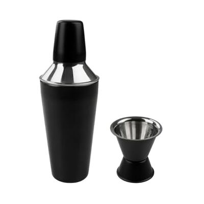 Fackelmann 9909450 Lot de 2 ustensiles barman, Shaker et doseur d'alcool, Mélangeur à cocktail en inox 750 ml, doseur alcool, shaker cocktails, Noir, Acier inoxydable, 26 x 9 x 9 cm 6 x 6,1 cm - Publicité Fackelmann 9909450 Lot de 2 ustensiles barman, Shaker et doseur d'alcool, Mélangeur à cocktail en inox 750 ml, doseur alcool, shaker cocktails, Noir, Acier inoxydable, 26 x 9 x 9 cm 6 x 6,1 cm - Publicité