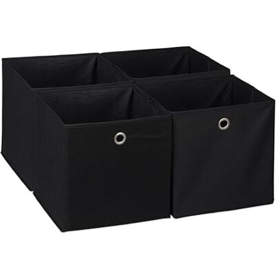 Relaxdays Bac de Rangement, lot 4, Corbeille Pliable, Trou Pratique, H x L x P : 30 x 30 x 30 cm, pour étagère, Noir - Publicité Relaxdays Bac de Rangement, lot 4, Corbeille Pliable, Trou Pratique, H x L x P : 30 x 30 x 30 cm, pour étagère, Noir - Publicité