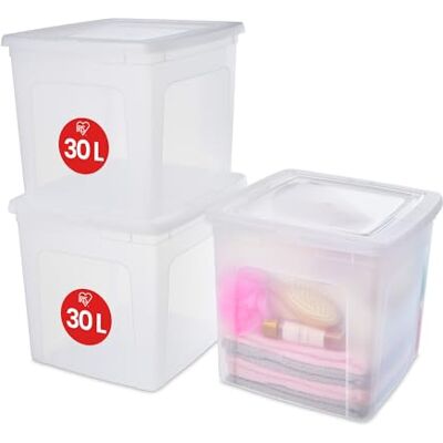 Iris Ohyama , Boite de Rangement Multi-Usages, 30L, Lot de 3, Fermeture Facile, Empilable, en Plastique Transparent, pour Vêtement, Étagères, École, Organisation, Jouet, Papeterie, Chaussures, MCB-30 - Publicité Iris Ohyama , Boite de Rangement Multi-Usages, 30L, Lot de 3, Fermeture Facile, Empilable, en Plastique Transparent, pour Vêtement, Étagères, École, Organisation, Jouet, Papeterie, Chaussures, MCB-30 - Publicité