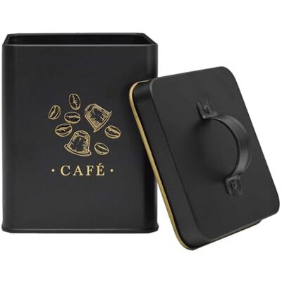 Boîte à café en métal de Planete Discount - Noir et doré - Rangement à café - Publicité Boîte à café en métal de Planete Discount - Noir et doré - Rangement à café - Publicité